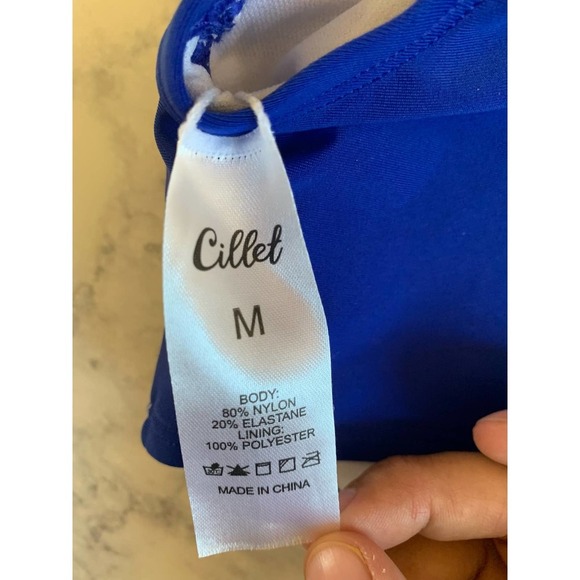 Cillet bikini top royal blue size M one shoulder ruffle top - Picture 3 of 6